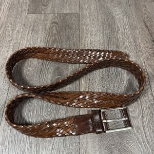 Ermenegildo Zegna Brown Leather Braided Belt Made In Italy Fits 38 40 Woven
